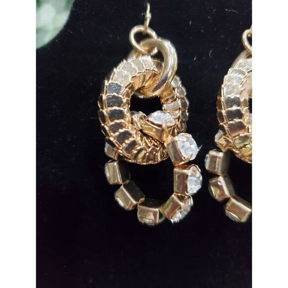 Traci Lynn Women's Gold Hoop with White Rhinestone Earrings Set - Picture 3 of 6